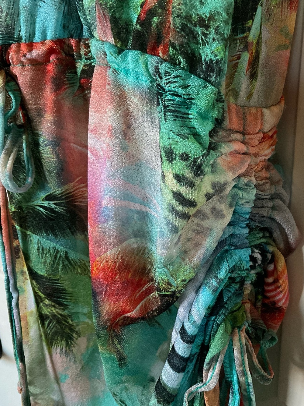 Luli Fama Miami Nice Tropical Jungle Print T-Back CoverUp Dress Size Medium - Picture 12 of 14